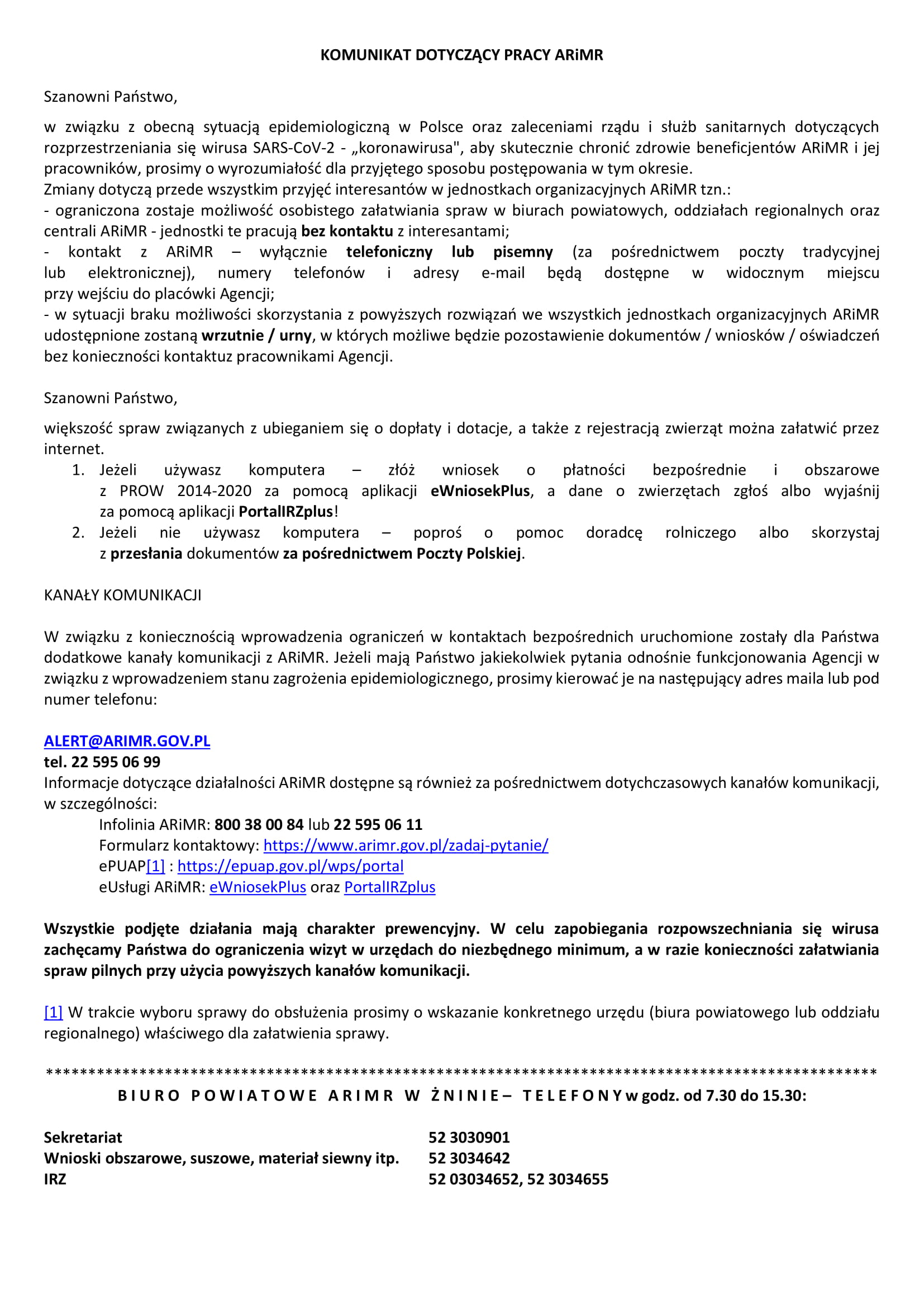 komunikat_dotyczcy_pracy_arimr-1